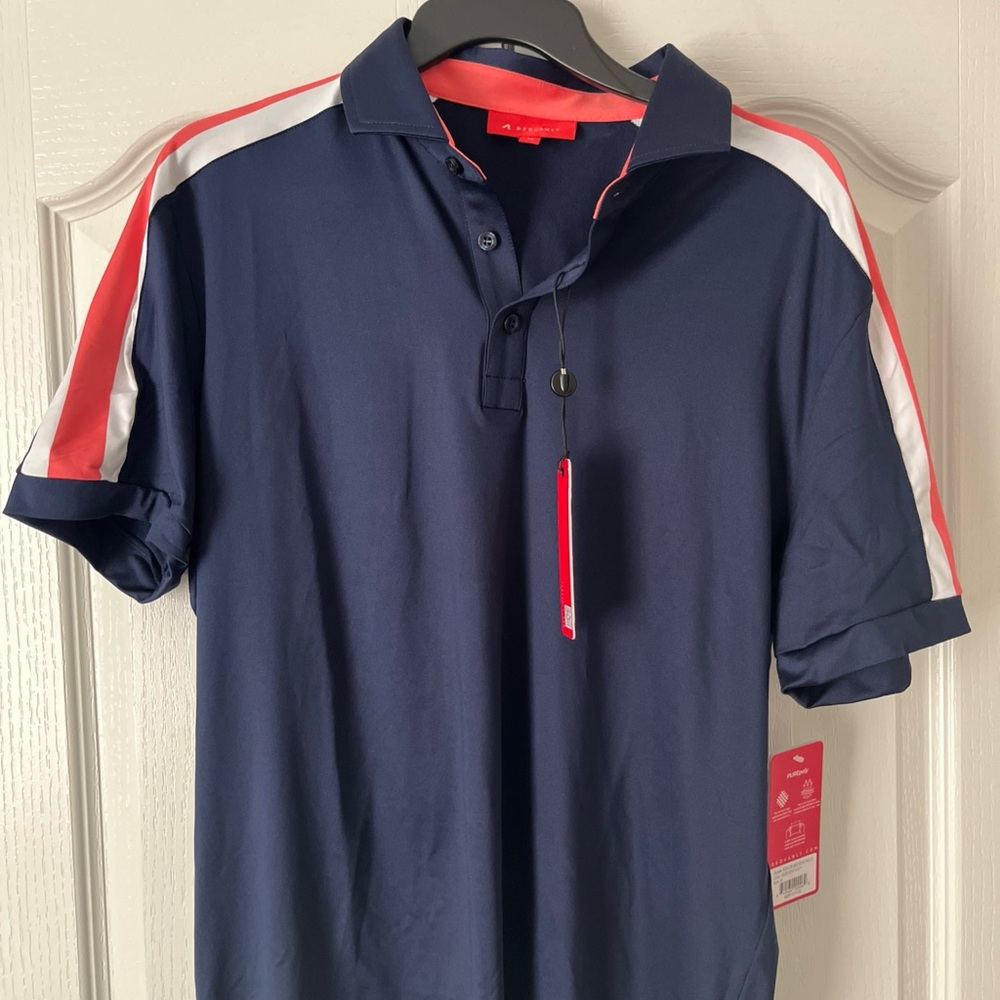 Classic Navy Polo Shirt with Red and White Stripes